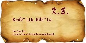 Králik Béla névjegykártya