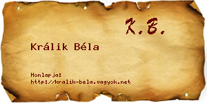 Králik Béla névjegykártya